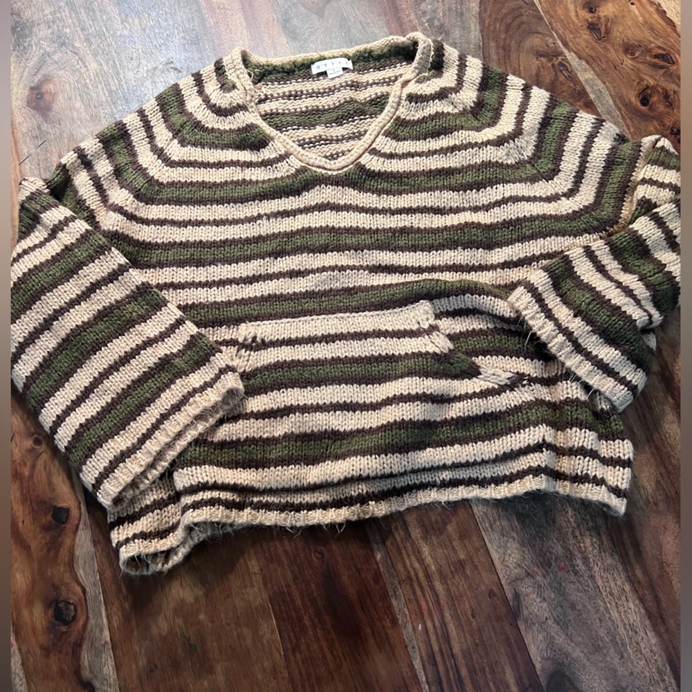 HYFVE Olive and Beige Striped Sweater
